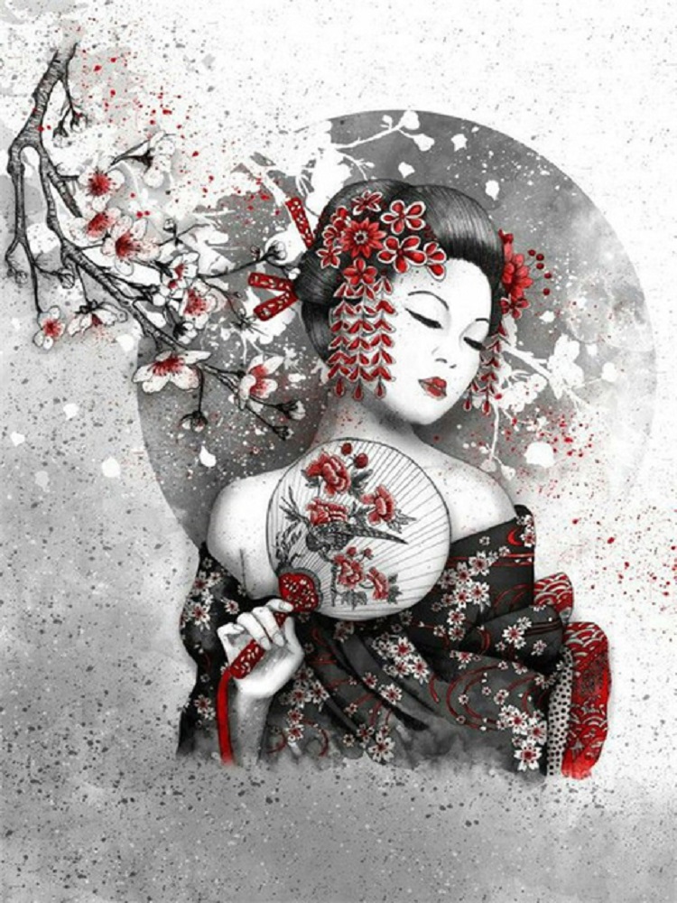 Beauty Geisha 30*40CM(Canvas) Full Round Drill Diamond Painting gbfke