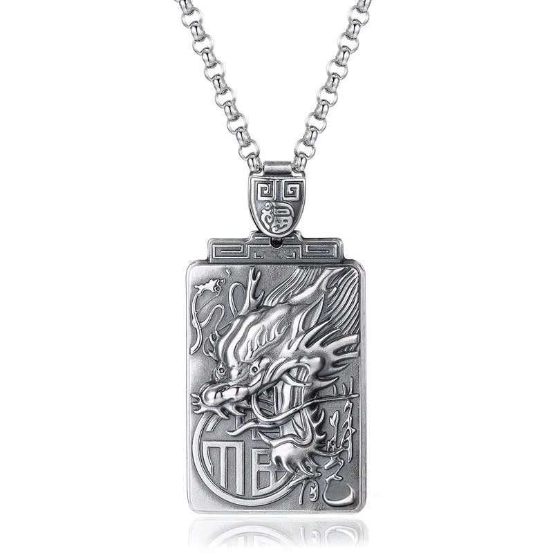 Dragon Blessing Strength 990 Sterling Silver Necklace Pendant