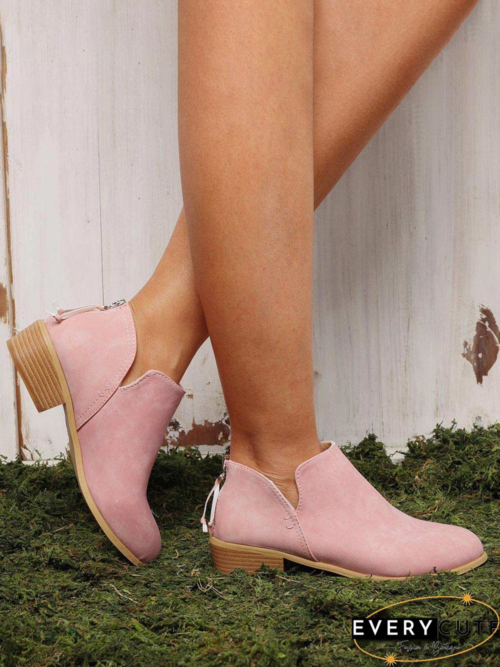 Pu Chunky Heel Zipper Pumps