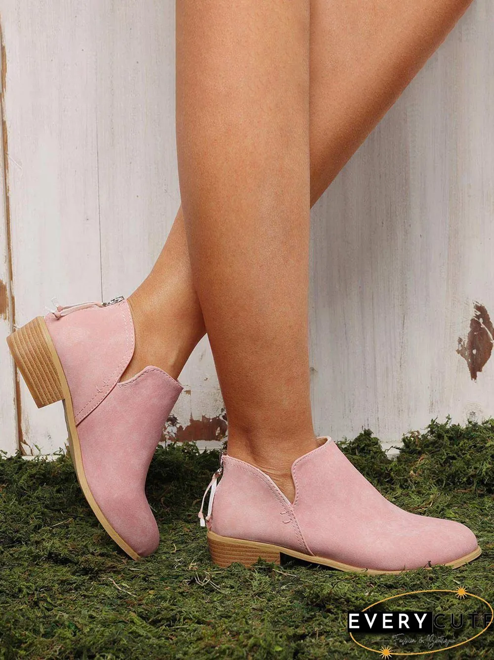 Pu Chunky Heel Zipper Pumps