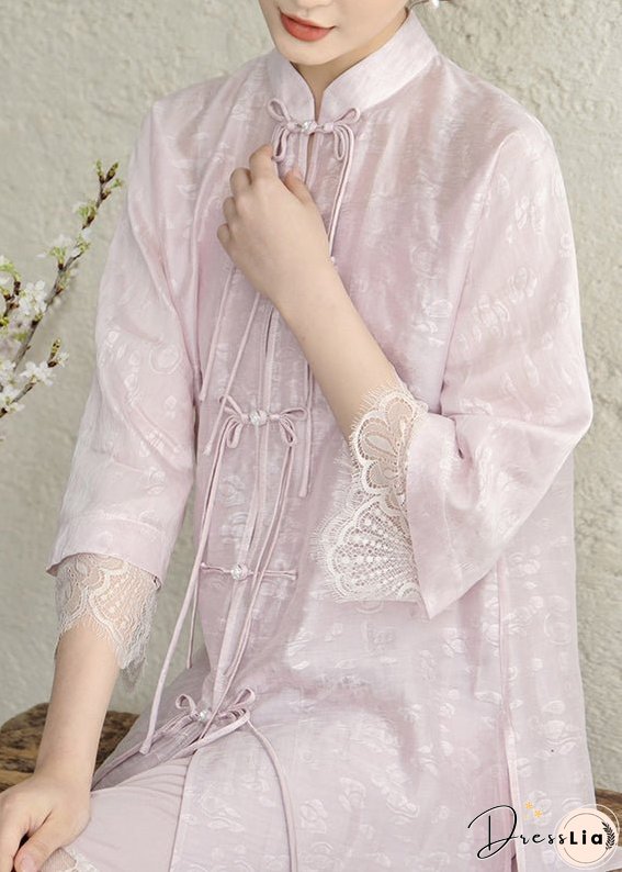 Vintage Purple Tasseled Chinese Button Lace Patchwork Silk Dress Fall