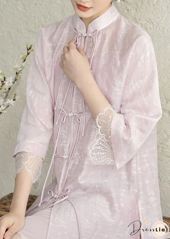 Vintage Purple Tasseled Chinese Button Lace Patchwork Silk Dress Fall