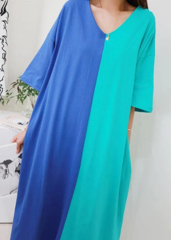 Women v neck patchwork cotton Tunics Tunic Tops pink Kaftan Dress