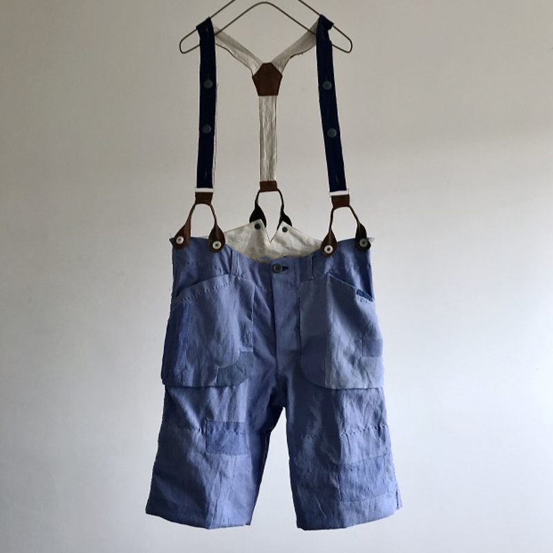 Men's Distressed Indigo Dyed Linen Work Shorts