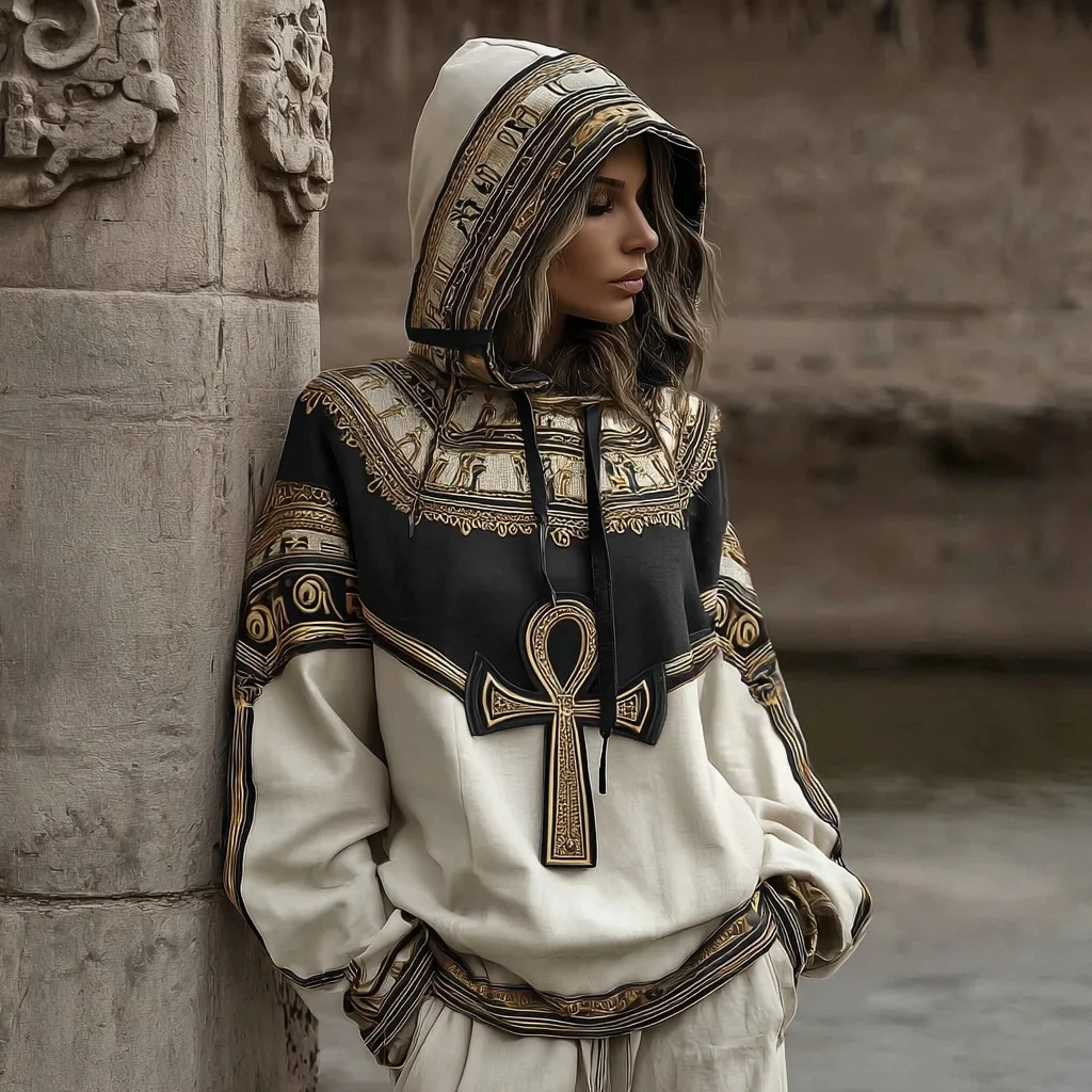Women's Vintage Egyptian Ankh Graphic Cozy Hoodie