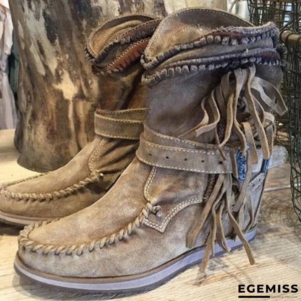 Casual Tassel Round Toe Flat Boots | EGEMISS