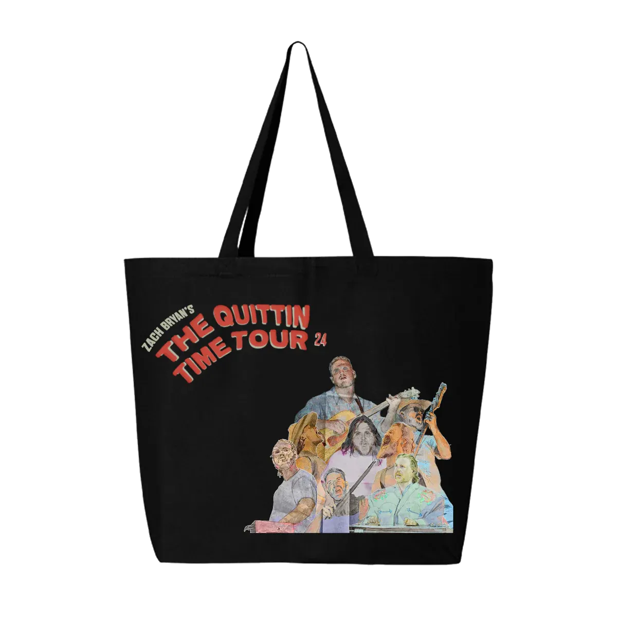 "zach bryan quittin time tour tote bag black"