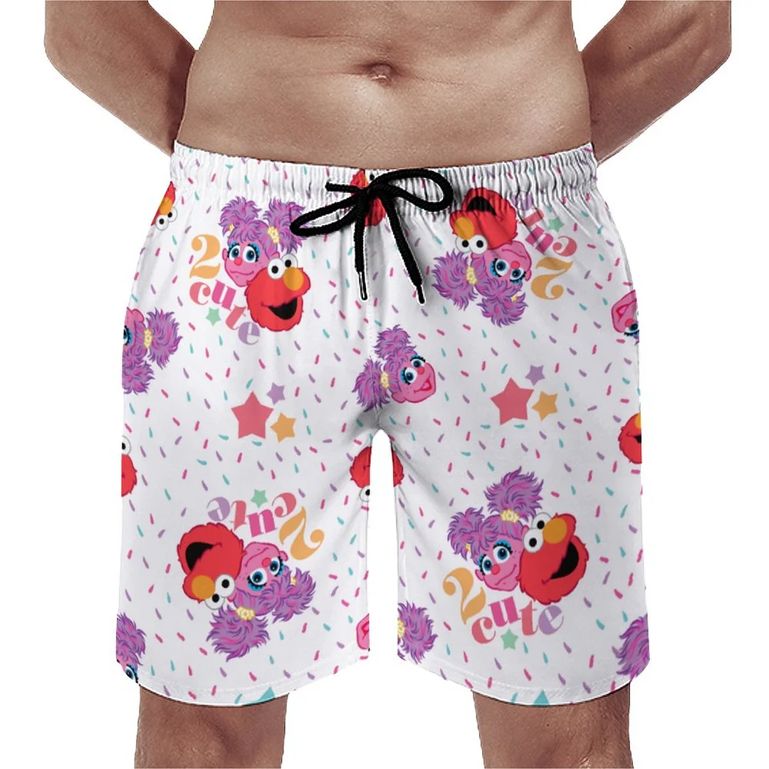 Abby Cadabby Cupcake Party Elmo Star Sparkle Men's Swim Trunks Summer Board Shorts Quick Dry Beach Short with Pockets