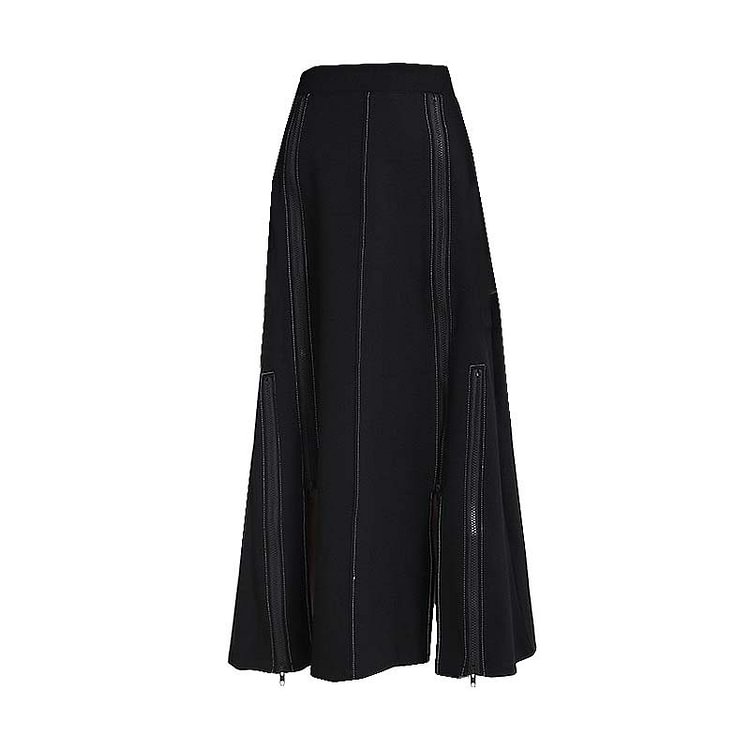Elastic Waist Irregular Zipper A-line Skirt - Modakawa modakawa