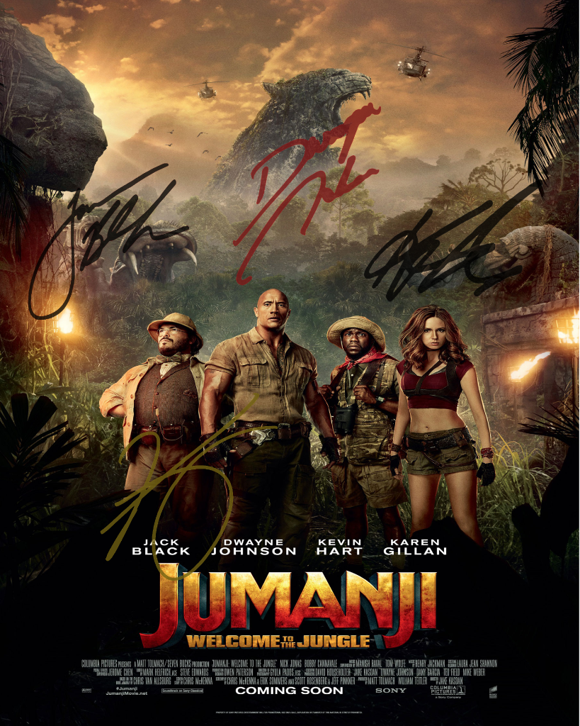 Jumanji Dwayne Johnson Hart Black Cast SIGNED AUTOGRAPHED 10X8 REPRO Photo Poster painting PRINT