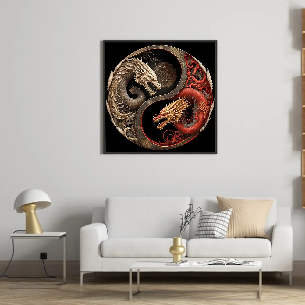 11CT Full Stamped Cross Stitch - Yin Yang Dragon(Canvas|40*40CM)