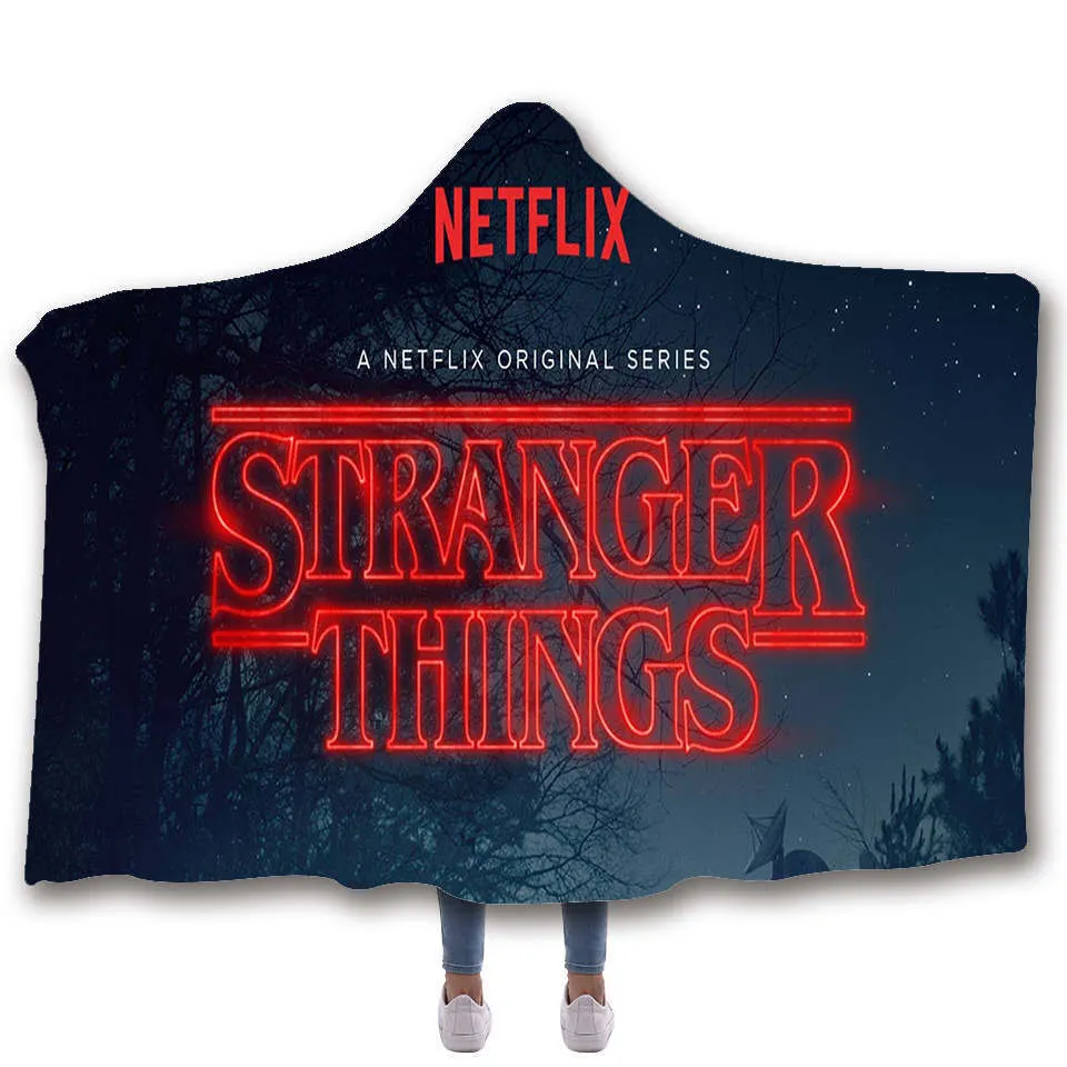 Stranger Things Hooded Blanket For children Sherpa Fleece Hoodie Blanket For Sofa Microfiber Mantle Throw Blanket For Travel