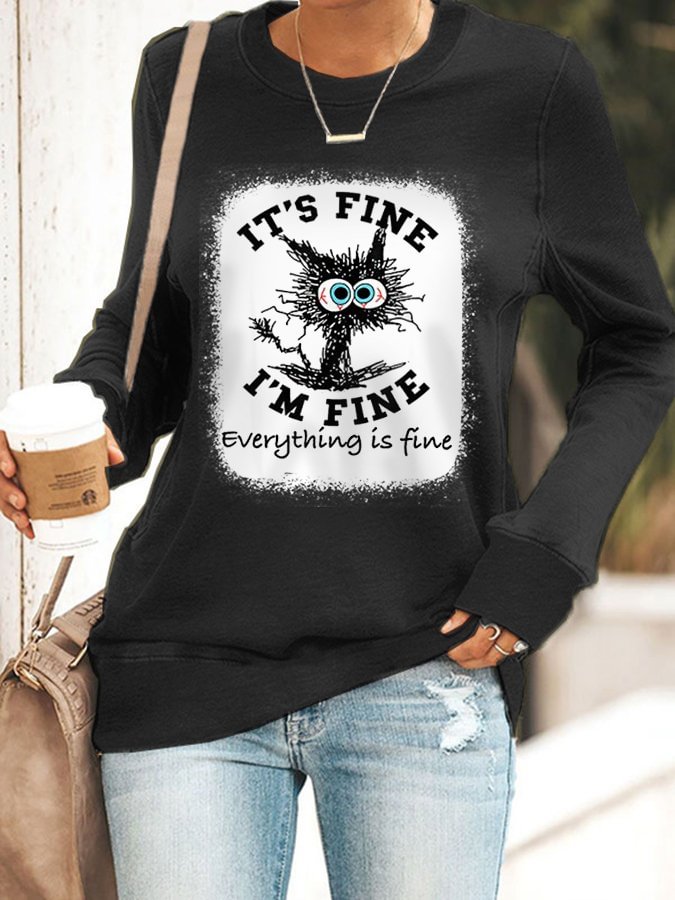 Lilyadress Women's It's Fine I'm Fine Everything Is Fine Funny Cat Graphic Casual Sweatshirt