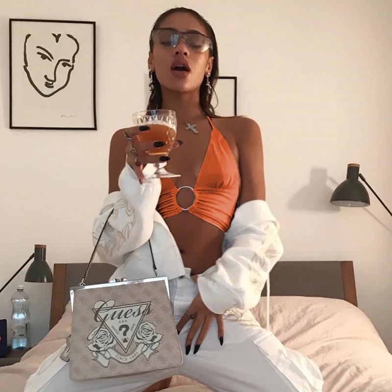 HEYounGIRL Halter Backless Sexy Crop Tank Top Women Fashion Bandage Cropped Top Woman Sleeveless Croptop Streetwear Summer Patry