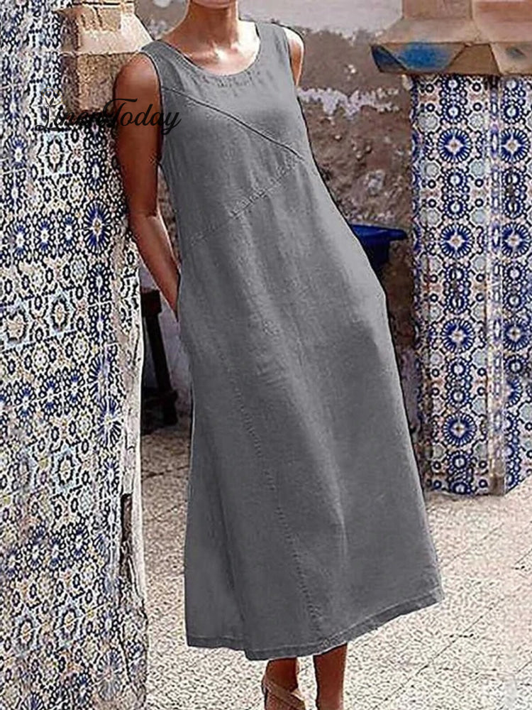 Women’s Pure Color Elegant Dress Grey / S