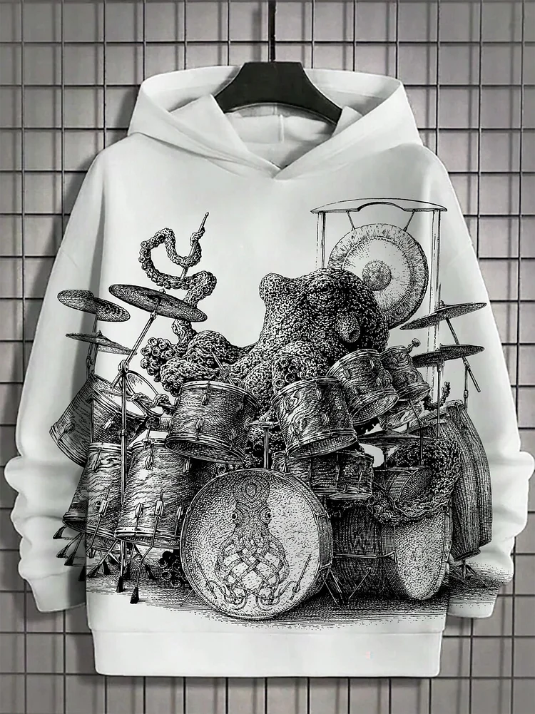 Men's Octopus Drumming Print Casual Hoodie