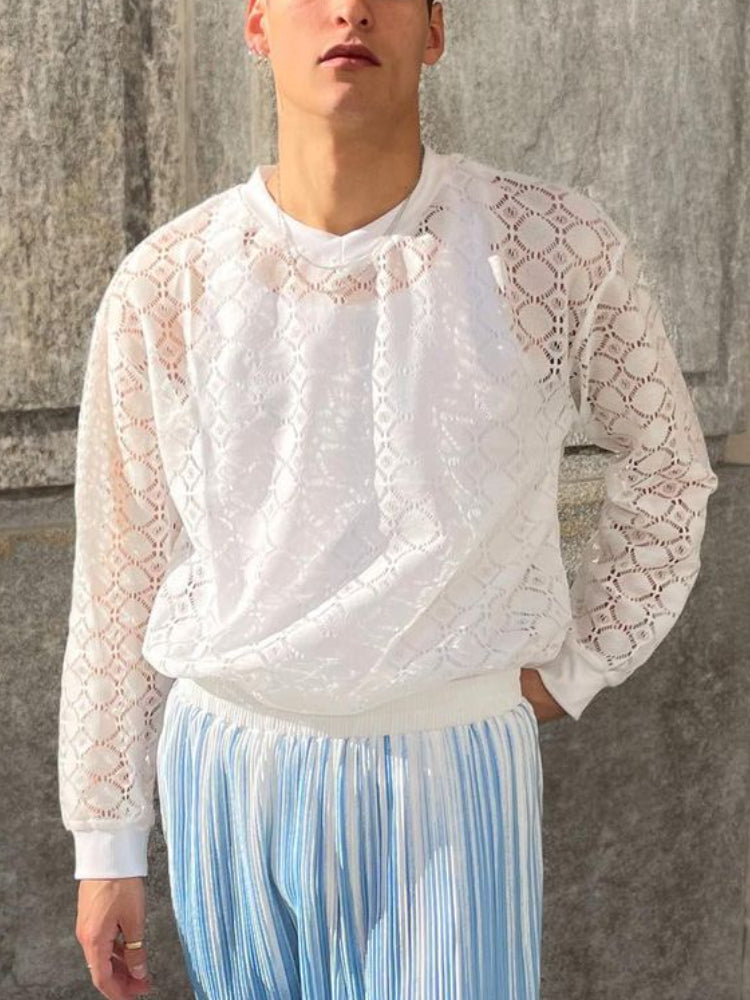 Aonga - Mens See-through Knitted Long-sleeved SweaterI aonga