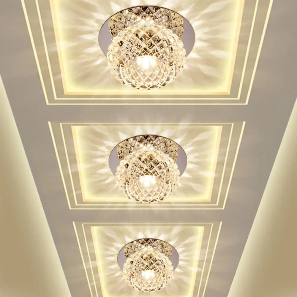 Modern Chrome Led Crystal Flushmount Light Fixture For Corridors