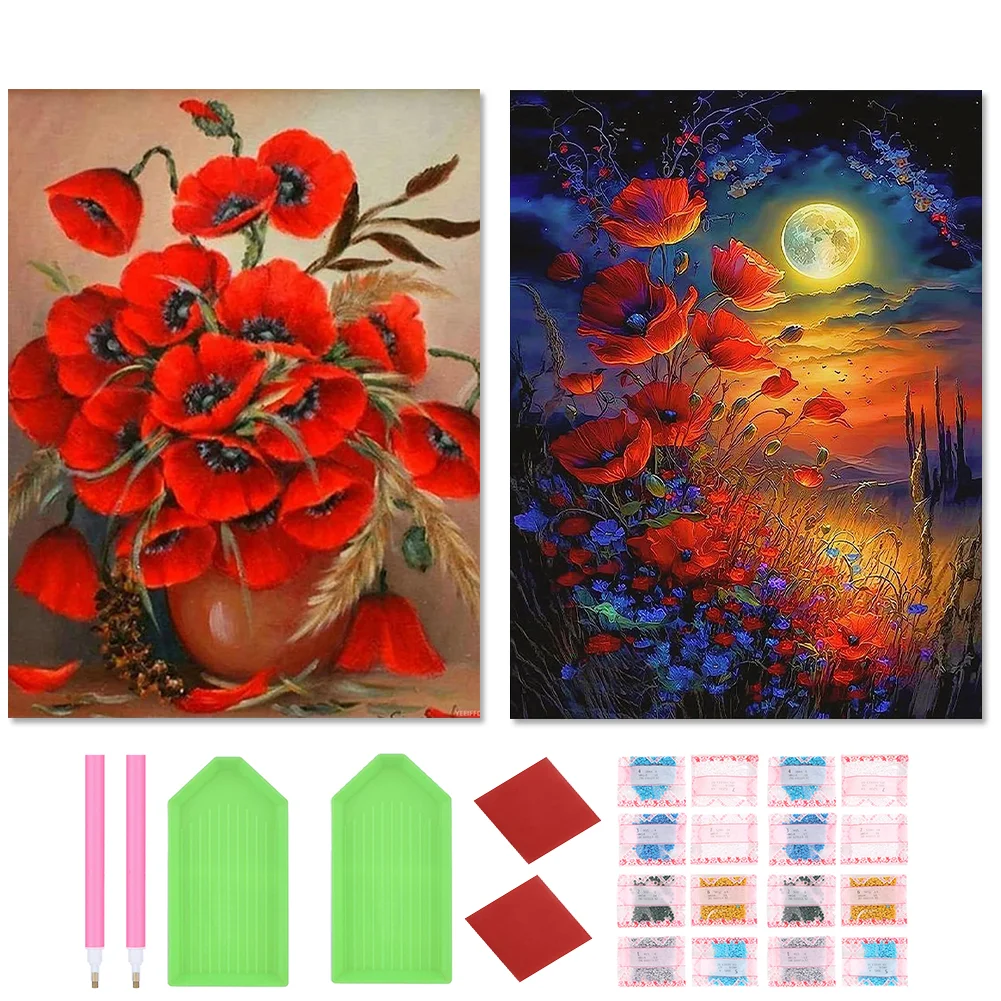 2pcs Diamond Painting - Full Round Drill - Poppy(Canvas|30*40cm)