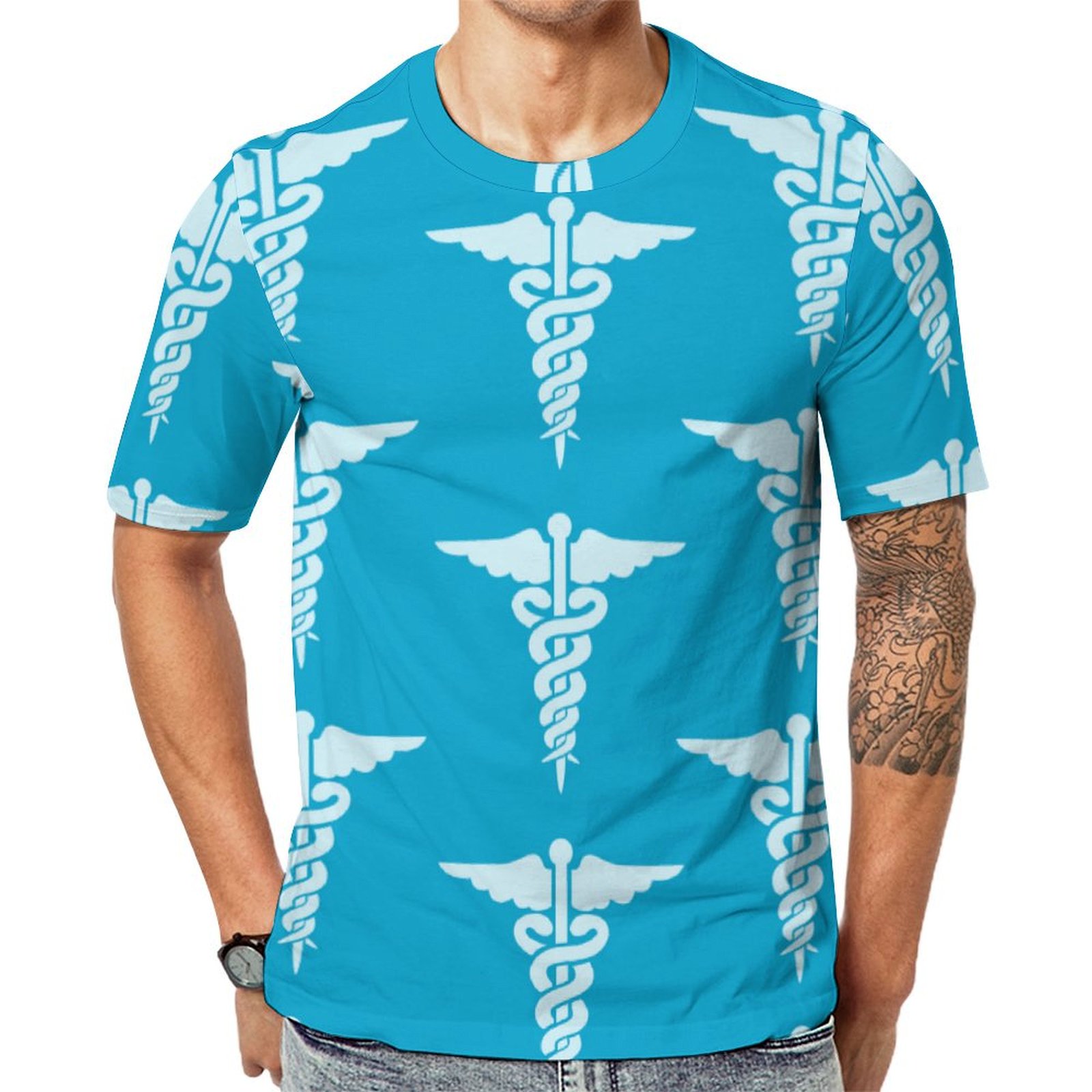 Fun Blue White Nurse Short Sleeve Print Unisex Tshirt Summer Casual Tees for Men and Women Coolcoshirts