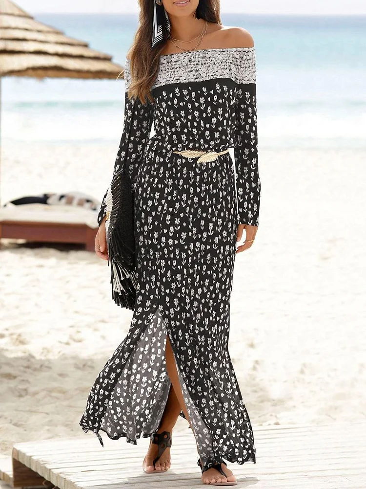 Bohemian hippie vacation casual  printed dress-Mayoulove