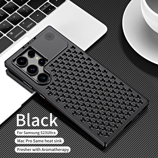 Aluminum alloy Heat Dissipation Phone Case For Samsung Galaxy S23Ultra S22Ultra S24 Ultra Plus Breathable Perfume Phone Cover