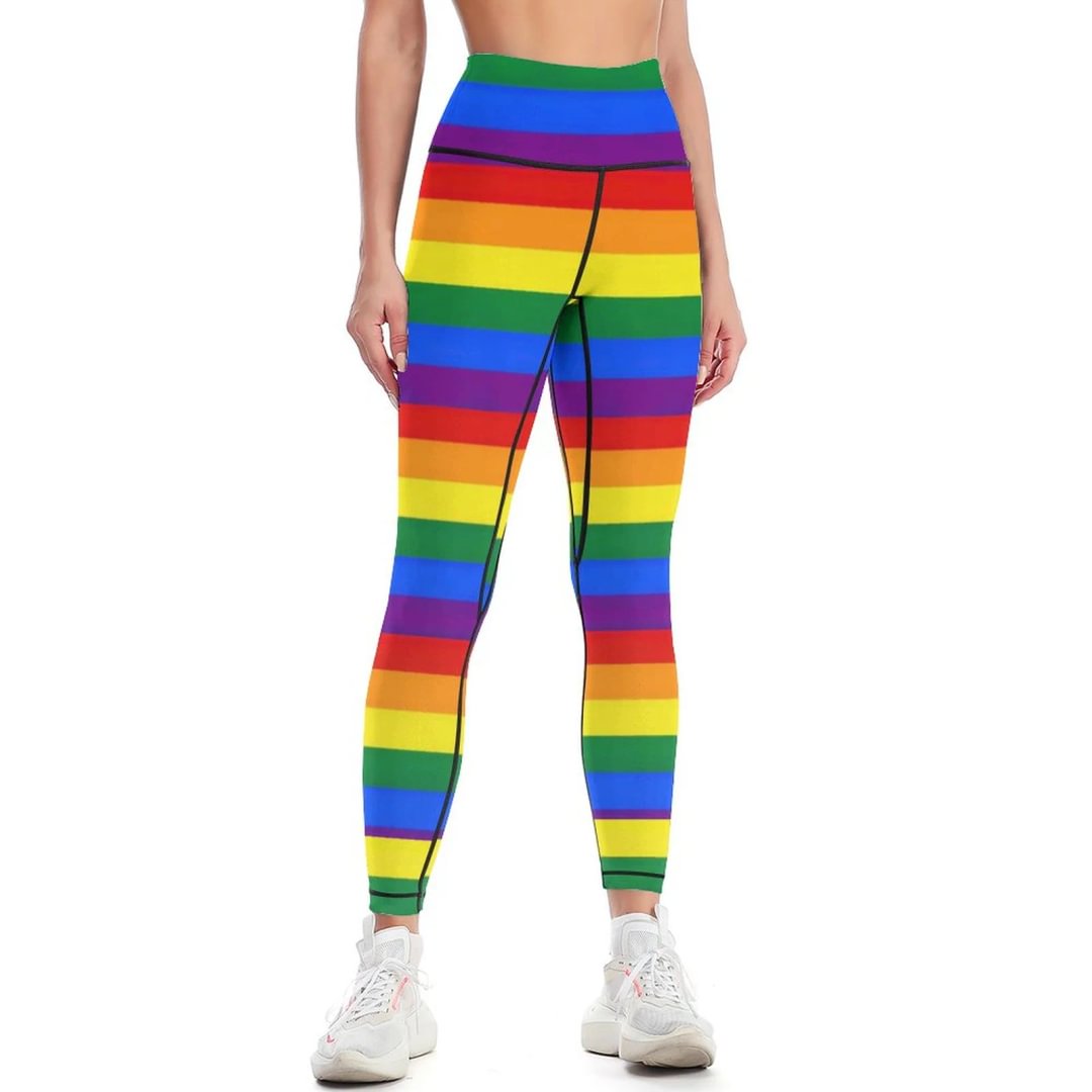 Colorful Rainbow Striped Yoga Pants for Women Casual High Waisted Workout Running Leggings