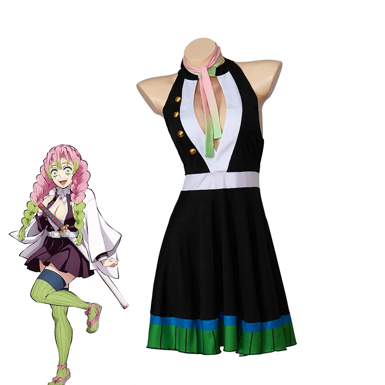 Demon Slayer Women's Kanroji Mitsuri Sexy Bikini Suit Swimwear Cosplay Costume