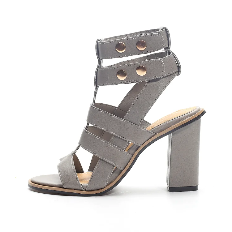 Grey Gladiator Heels Chunky Heel Slingback Sandals Vdcoo