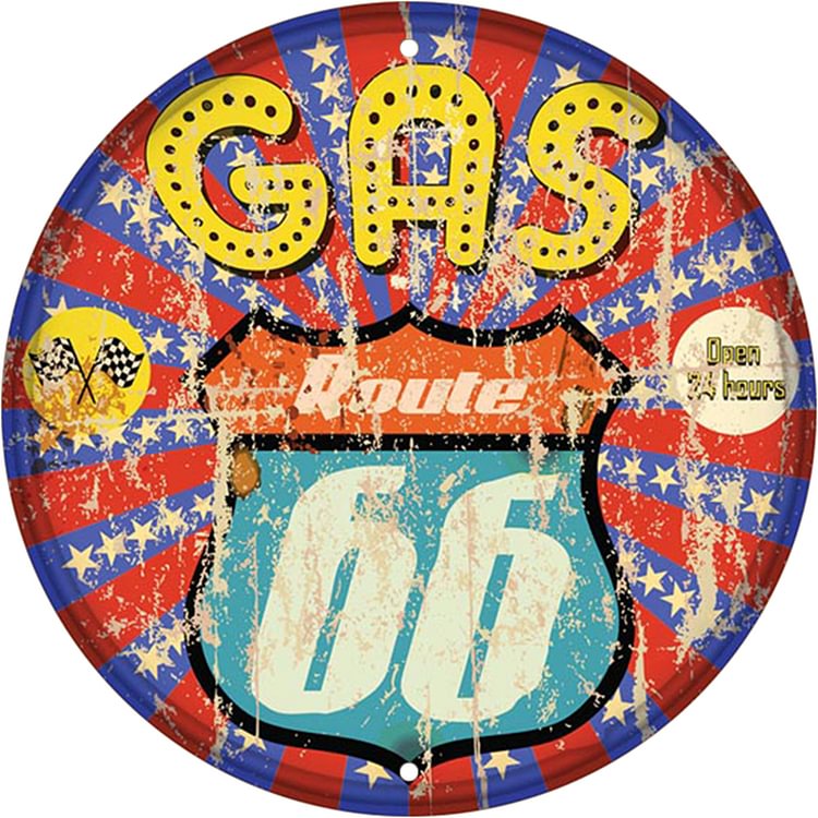 Gas - Round Vintage Tin Signs/Wooden Signs - 30x30cm