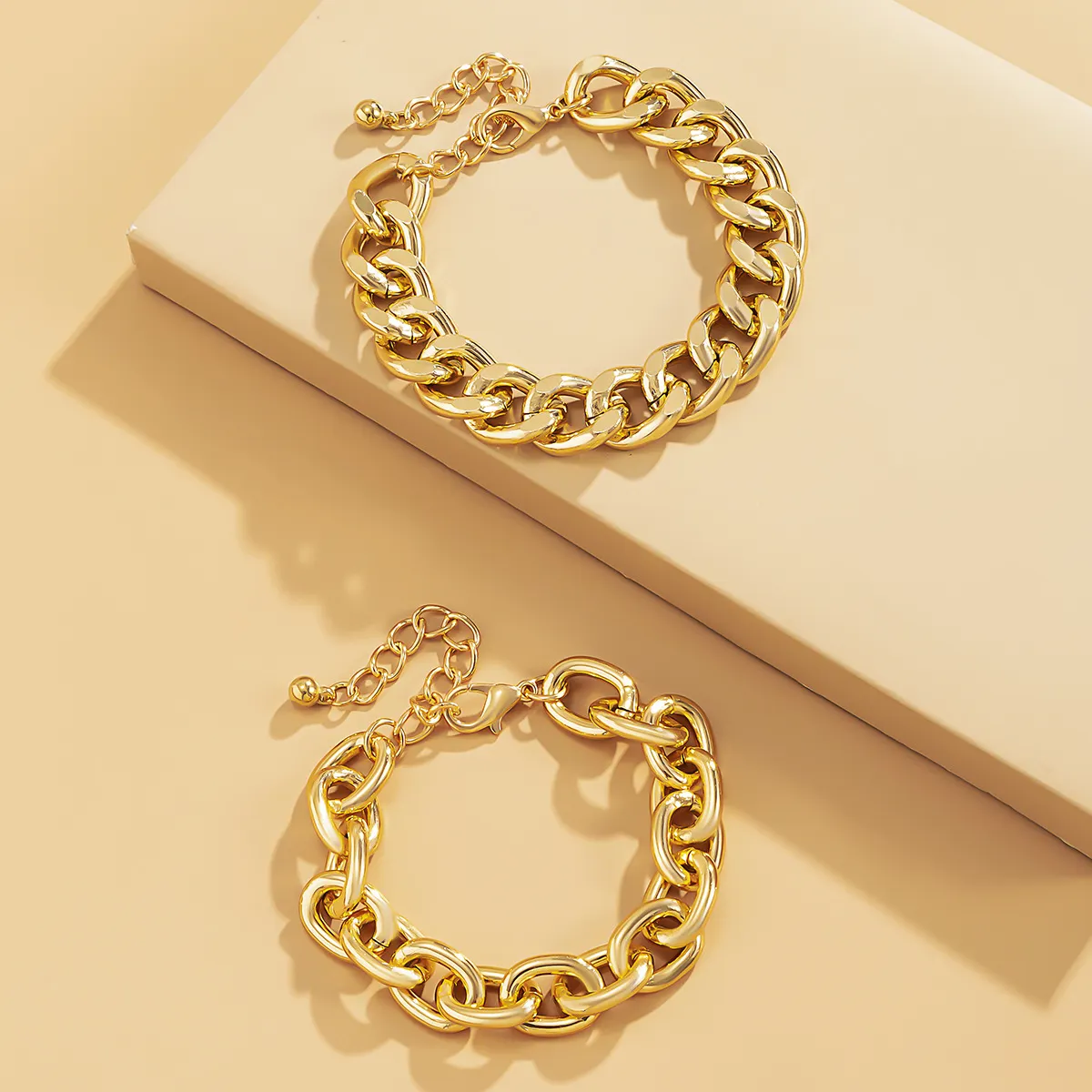Hip Hop Trendy Metal Punk Geometric Double Layer Thick Chain Set Bracelet Anklet-vocosishoes