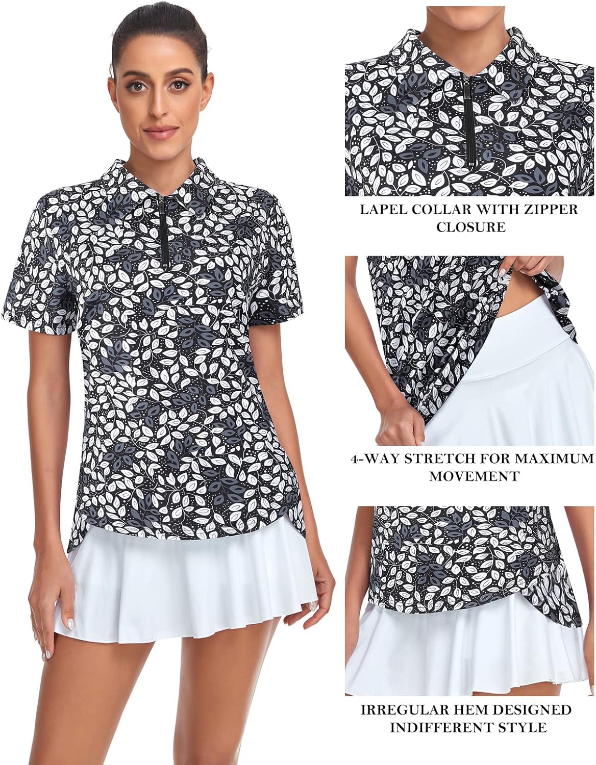 Women's Golf Polo Shirts Short Sleeve Quarter Zip Pullover Moisture Wicking Workout Tops