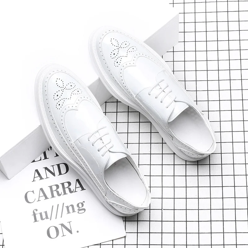 Tanguoant Tanguoant Rock Shoes Men's Korean Patent Leather Carved Breathable Business Wear Casual Men's Shoes A310-G