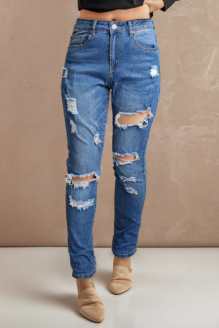 Distressed Straight Leg Jeans