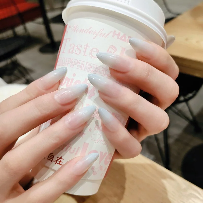 24PCS Gradients Color Point Head False Nails Wearable Women Girl Nail Art Full Cover Fake Nails Press On Nail Patch with Glue-Nail Inspo