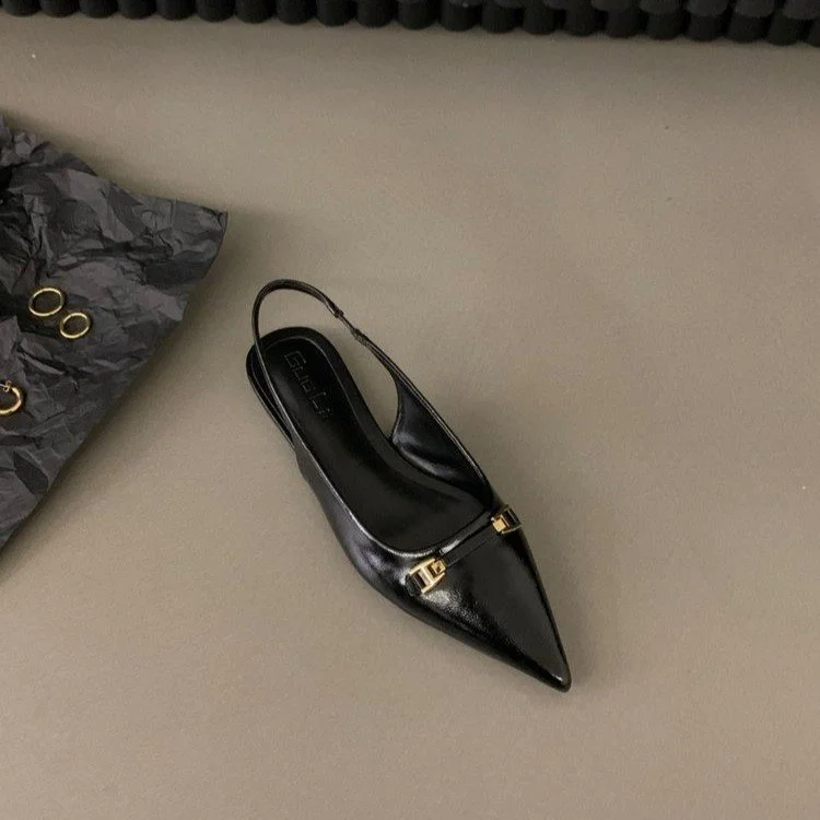 Yyvonne Flat-Bottomed Black-Headed Sandals Fairy Shoes 2025 New Spring And Summer Pointed Drill Temperament Single Shoes