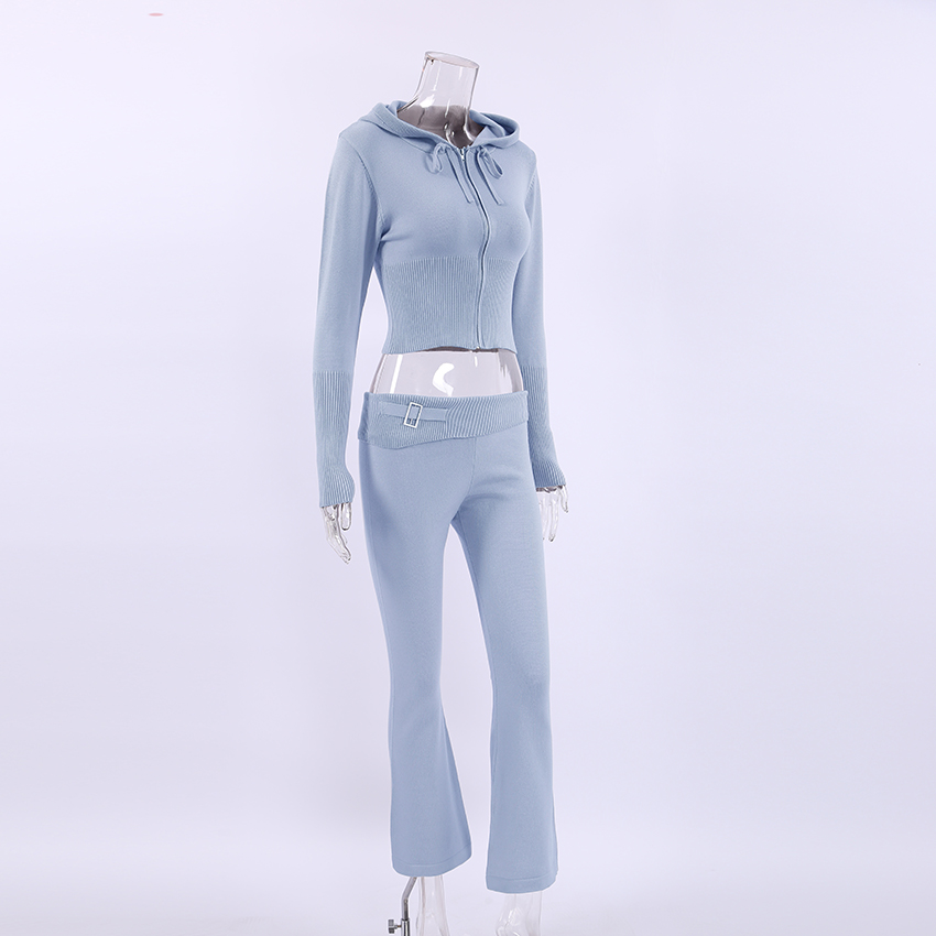 Ootddress Knit Hoodie And Pants Sets Women Outfits Low Waist Knitted Cropped Top Sweat Leggings Women Two Piece Set Tracksuit New