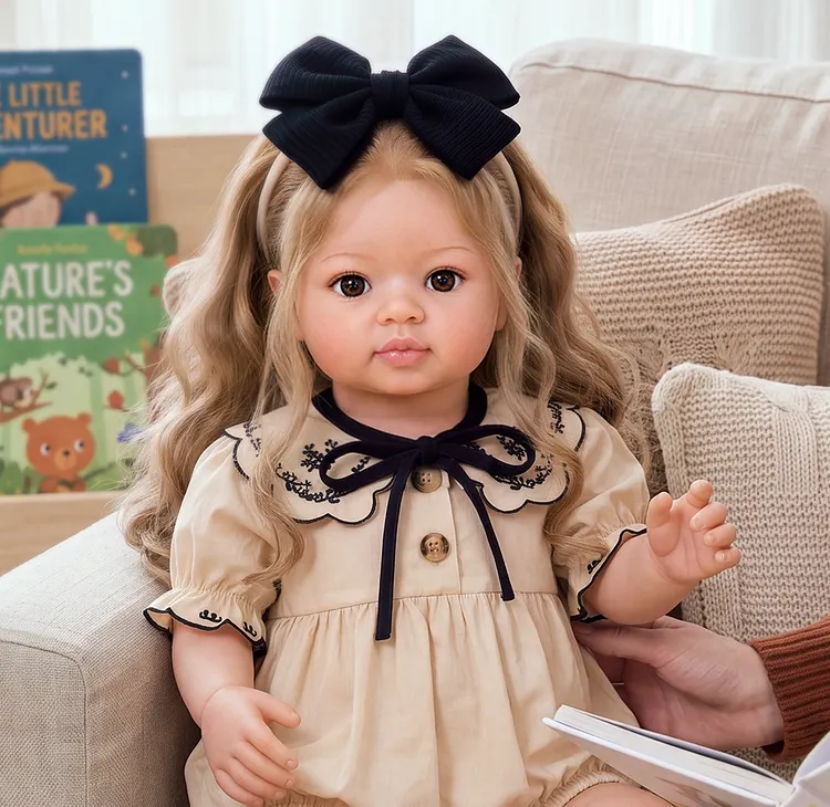 [Pre-Order] Cadoren 20&rdquo; Vinyl Reborn Girl Doll &ndash; Hand-Rooted Hair, Brown Eyes & White Romper