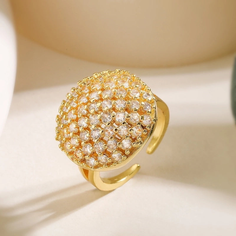 Copper Inlay Floral Zircon Open Rings