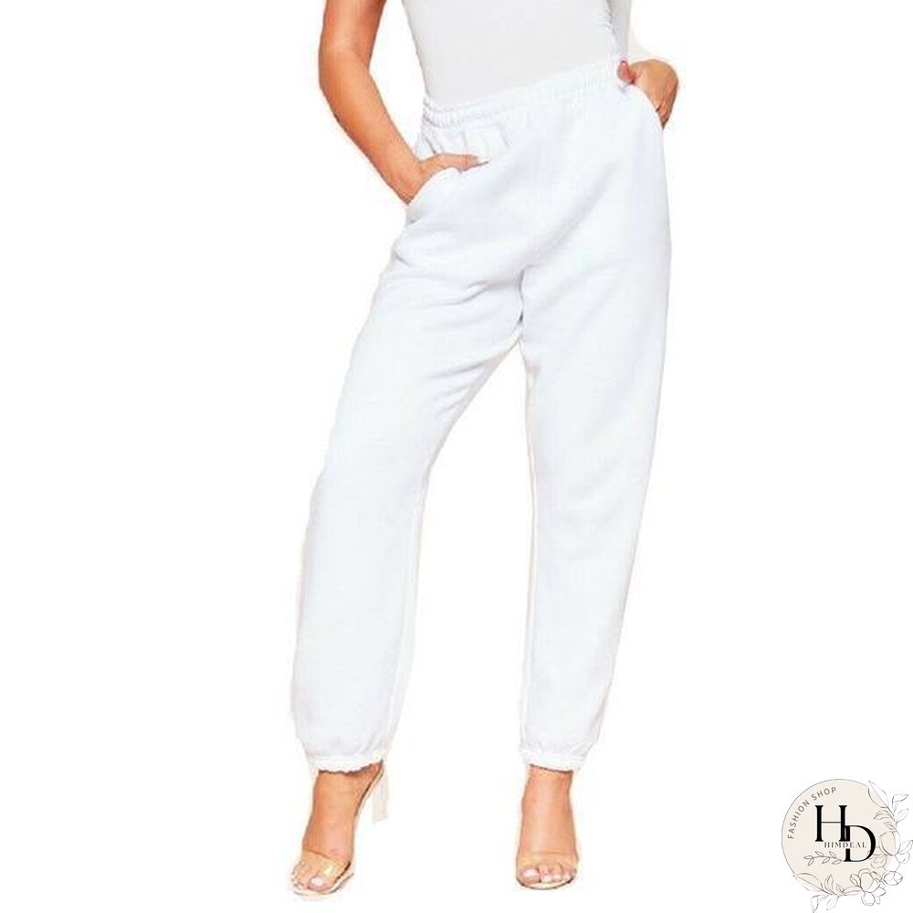 Multi-pocket Sweatpants Women Casual High Elastic Waist Drawstring