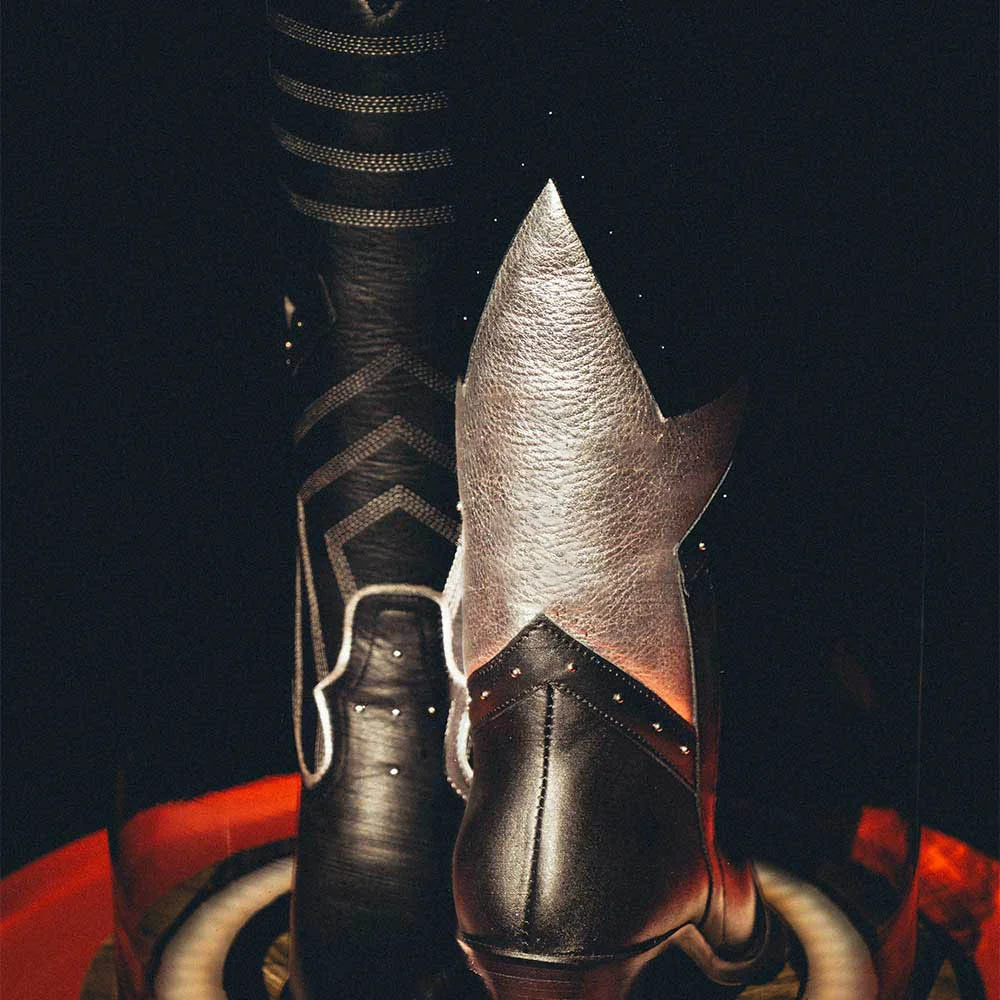 Block Heel Star Inlay Studded Knee High Black Cowgirl Boots for Women