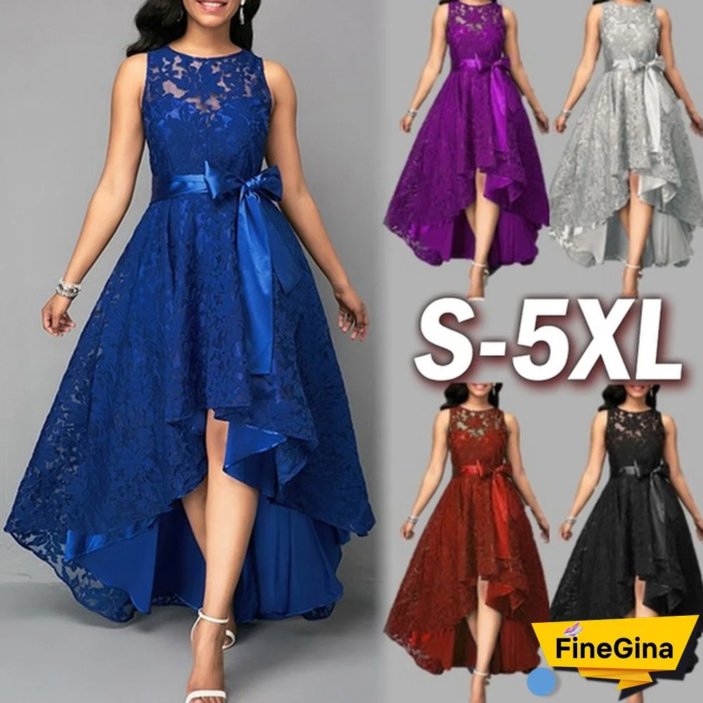New Women's Fashion Cocktail Formal Swing Long Vintage Floral Lace Sleeveless Dress Woman Ladies Prom Evening Party Hi-Lo Dresses Bridesmaid Wedding Gown Plus Size