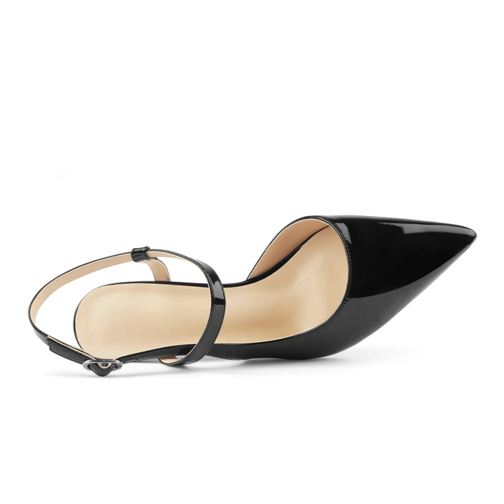 65mm Women Slingback Red Bottom Pumps Ankle Strap Jenlove Stiletto Mid Heel Close Pointed Toe Dress Red Soles Sandals Shoes-MERUMOTE