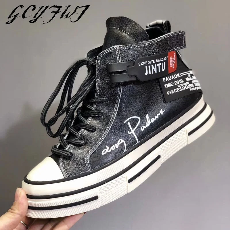 Women Sneakers Fashion High-Top Letter Increase Flat Platform Zapatos Mujer Thick Bottom Lace-Up Casual Non-Slip Ladies Shoes