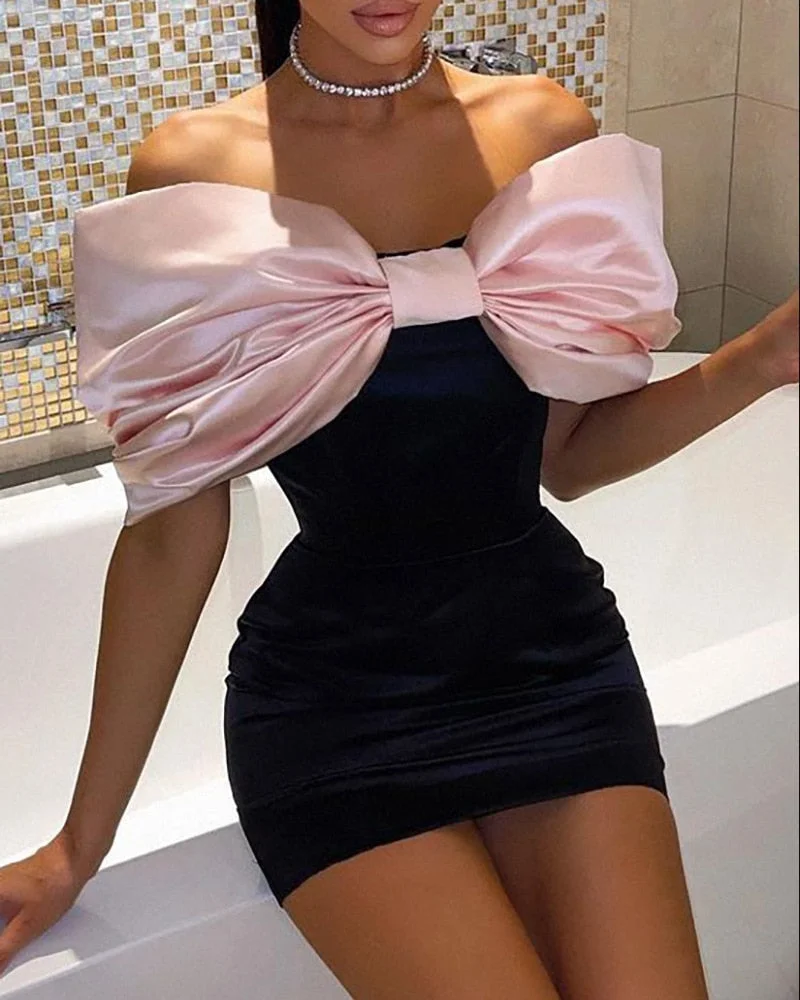 New Fashion Women Bodycon Dress Off Shoulder Big Bowknot Skinny Dresses For Club Cocktail Party Skin-Friendly And Comfortable