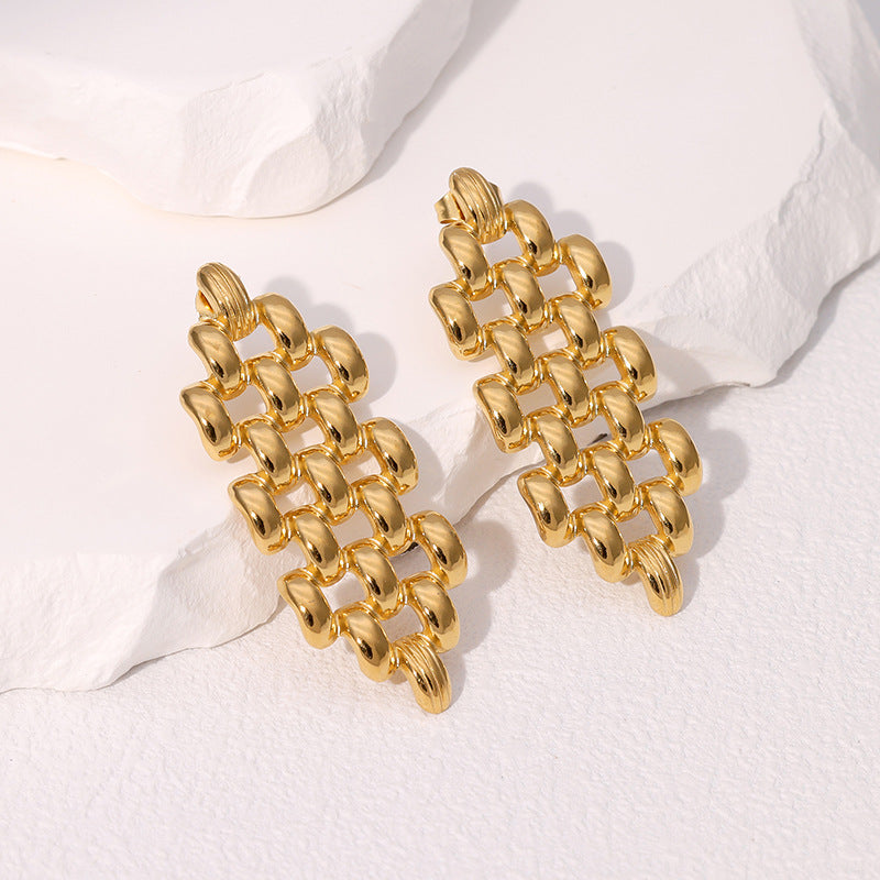 Niche Personality Design Geometric Hollow Earrings Exaggerated Stainless Steel Earrings