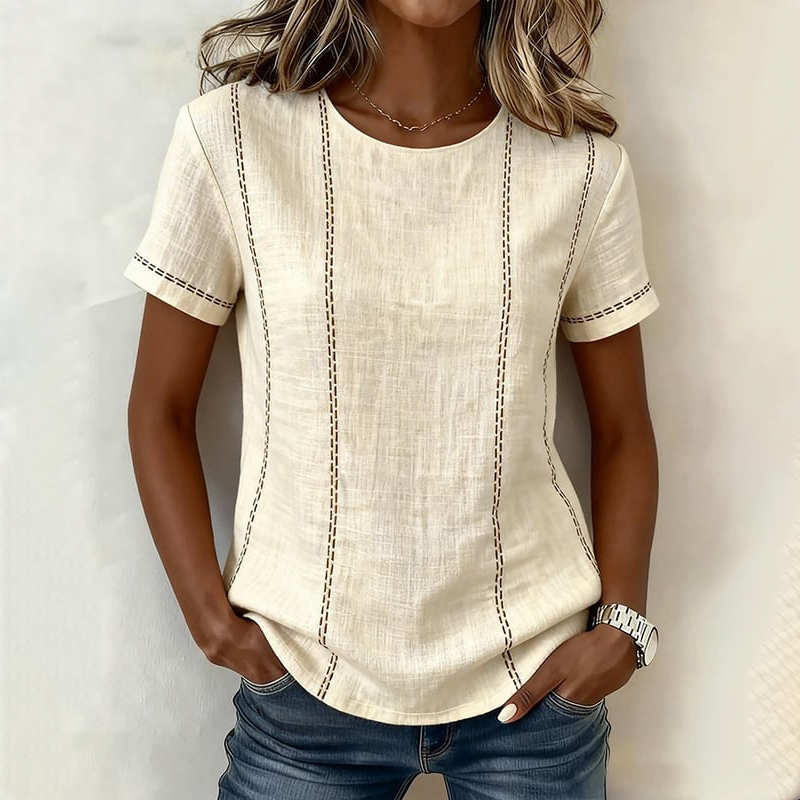 Women's Casual Round-neck Cotton-linen Top elevenforest