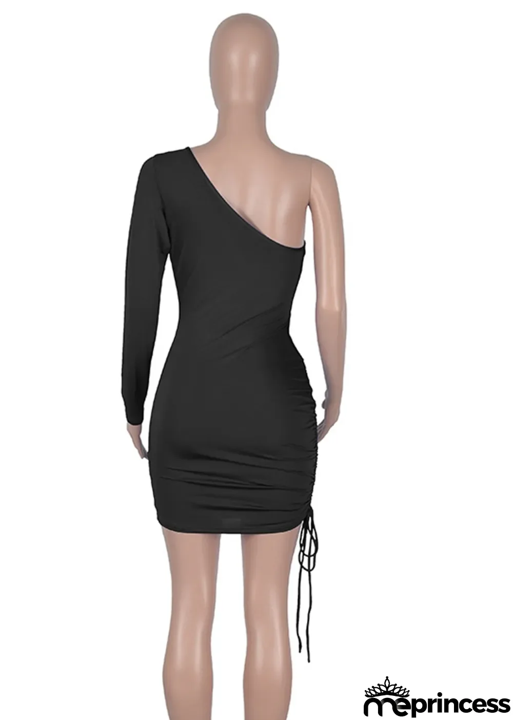Summer Solid One Shoulder Cut Out Sexy Strings Bodycon Dress