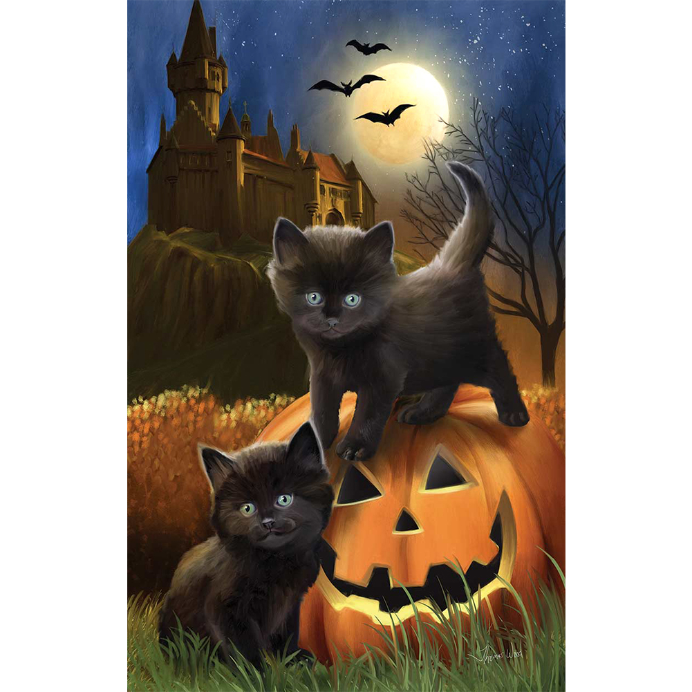 

Pumpkin Kitten - 11CT Stamped Cross Stitch - 40*63CM, 501 Original