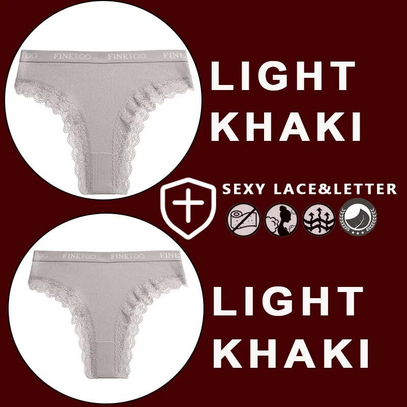 FINETOO 2PCS/Set Women's Cotton Panties Girls Letter Thongs Brazilian Pantys Sexy Lace Underwear For Woman Lingerie Bikini Panty